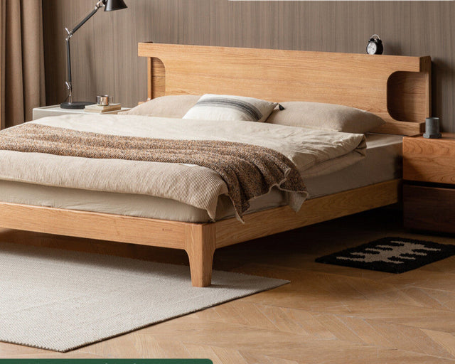 GENJI Miyamoto Solid Wood Nordic Double Bed - Luminous Oak Design from GENJI