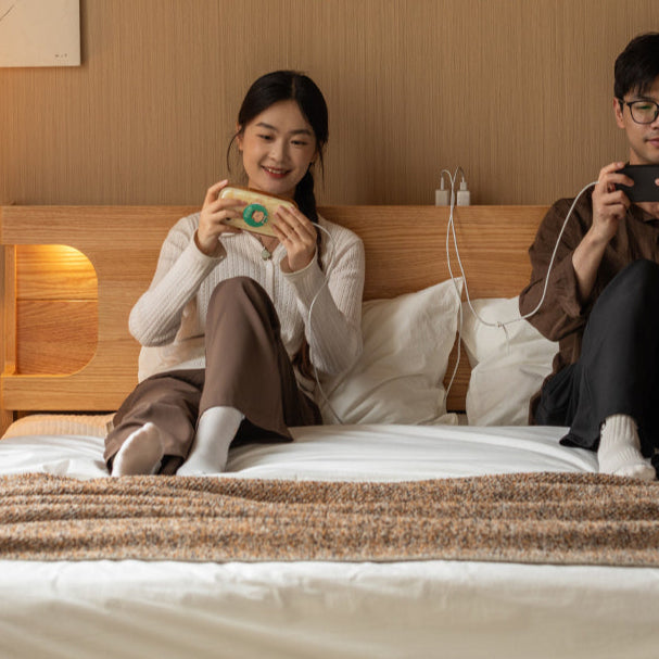 GENJI Miyamoto Solid Wood Nordic Double Bed - Luminous Oak Design from GENJI
