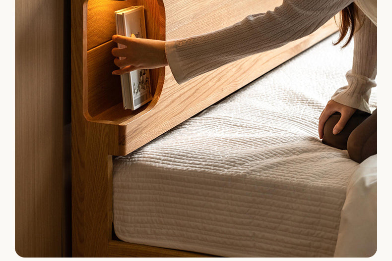 GENJI Miyamoto Solid Wood Nordic Double Bed - Luminous Oak Design from GENJI