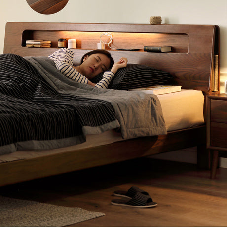 GENJI Yamanaka Solid Oak Modern Bed with Socket - Nordic Style Single Bed from GENJI