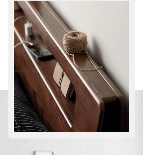 GENJI Yamanaka Solid Oak Modern Bed with Socket - Nordic Style Single Bed from GENJI