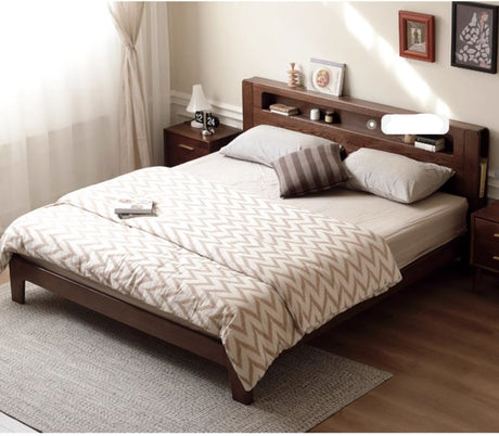 GENJI Yamanaka Solid Oak Modern Bed with Socket - Nordic Style Single Bed from GENJI
