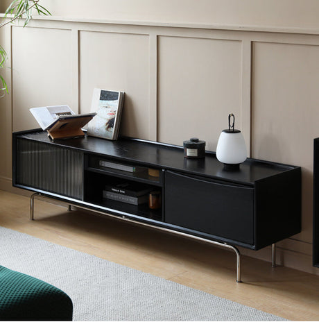 HANKE Santiago Retro Solid Wood TV Cabinet with Glass Doors - Living Room Storage Solution from HANKE