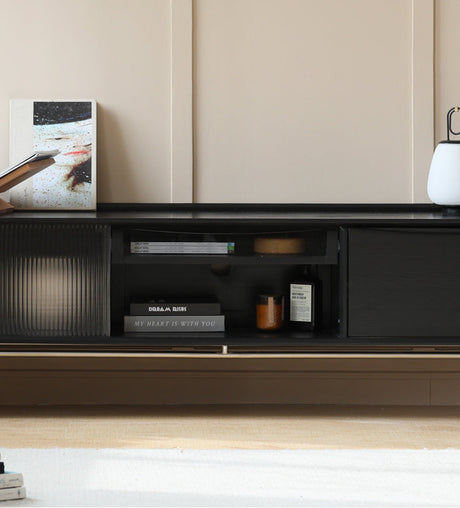 HANKE Santiago Retro Solid Wood TV Cabinet with Glass Doors - Living Room Storage Solution from HANKE