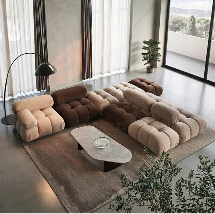 HERZZI Araceli Cozy Modular Sofa - French Cream Tofu Block Wabi-Sabi Style from HERZZI