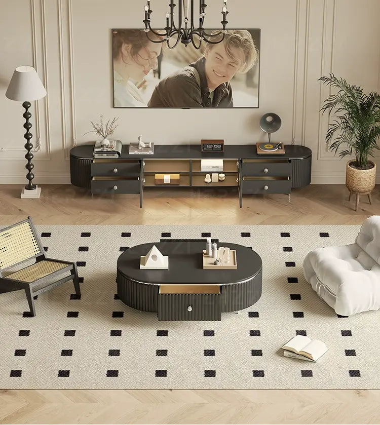 HERZZI Montpelier Elegant Medieval Black Wood Living Room Set from HERZZI