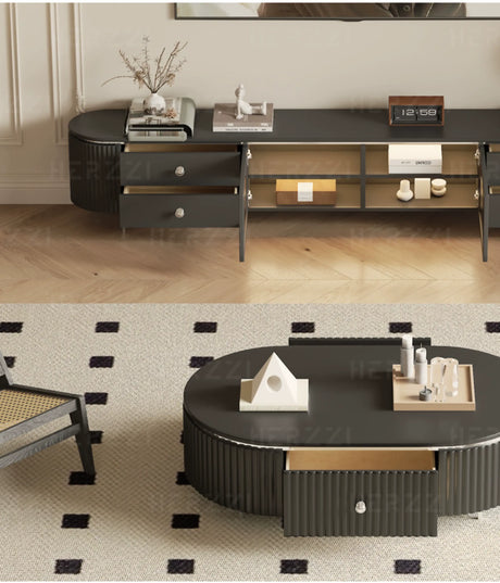 HERZZI Montpelier Elegant Medieval Black Wood Living Room Set from HERZZI