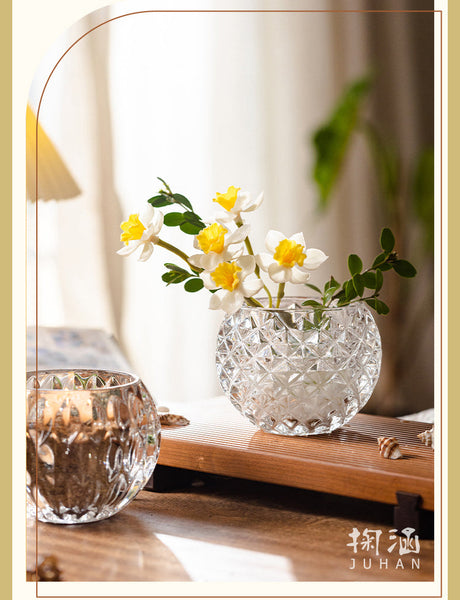 JUHAN Candelaria Glossy Transparent Round Flower Pot - Elegant Living Room Decoration from JUHAN
