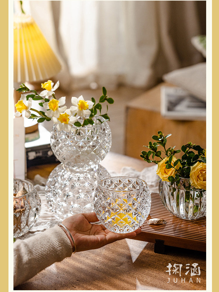 JUHAN Candelaria Glossy Transparent Round Flower Pot - Elegant Living Room Decoration from JUHAN