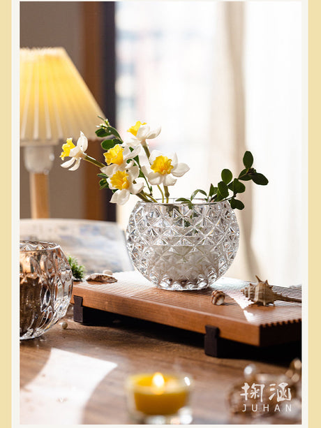 JUHAN Candelaria Glossy Transparent Round Flower Pot - Elegant Living Room Decoration from JUHAN