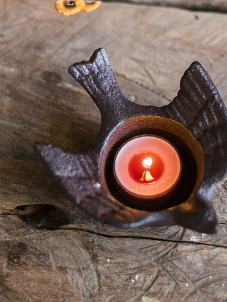 JUHAN Isidore Rustic Cast Iron Flying Bird Garden Candlestick from JUHAN