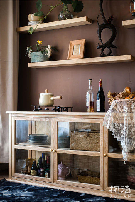 JUHAN Kaelani Rustic Solid Wood TV Cabinet with Glass Doors from JUHAN