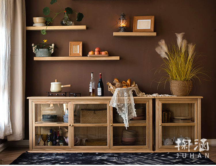 JUHAN Kaelani Rustic Solid Wood TV Cabinet with Glass Doors from JUHAN