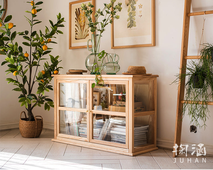 JUHAN Kaelani Rustic Solid Wood TV Cabinet with Glass Doors from JUHAN