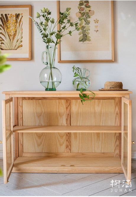 JUHAN Kaelani Rustic Solid Wood TV Cabinet with Glass Doors from JUHAN