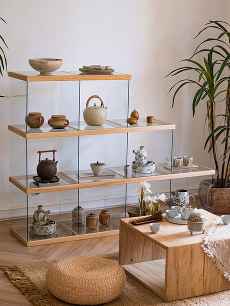 JUHAN Kazuki Elegant Solid Wood Glass Cabinet Display Teaset Shelf from JUHAN