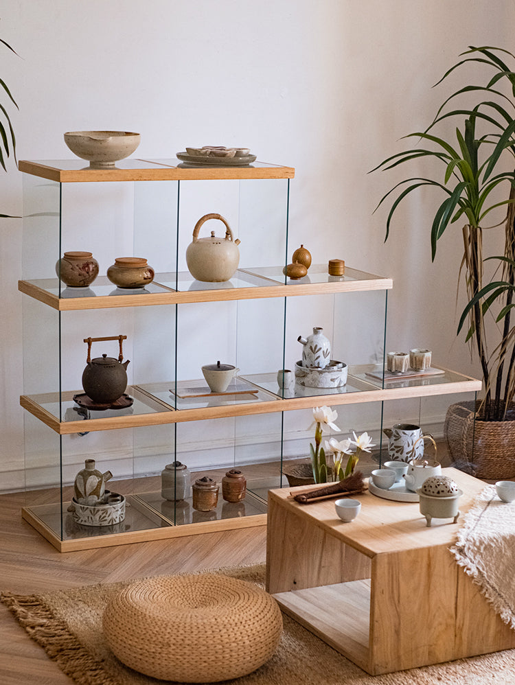 JUHAN Kazuki Elegant Solid Wood Glass Cabinet Display Teaset Shelf from JUHAN