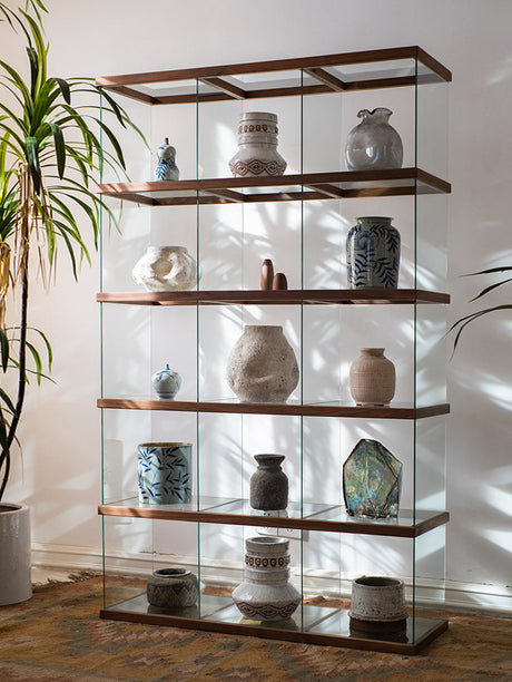 JUHAN Kazuki Elegant Solid Wood Glass Cabinet Display Teaset Shelf from JUHAN