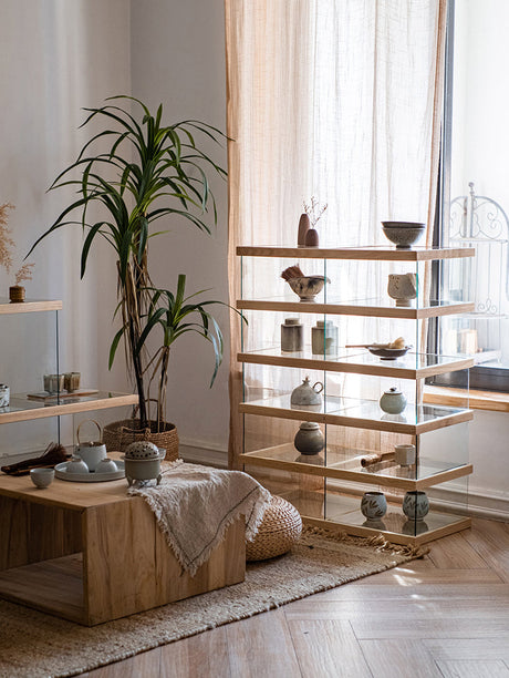 JUHAN Kazuki Elegant Solid Wood Glass Cabinet Display Teaset Shelf from JUHAN