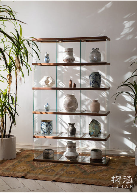 JUHAN Kazuki Elegant Solid Wood Glass Cabinet Display Teaset Shelf from JUHAN