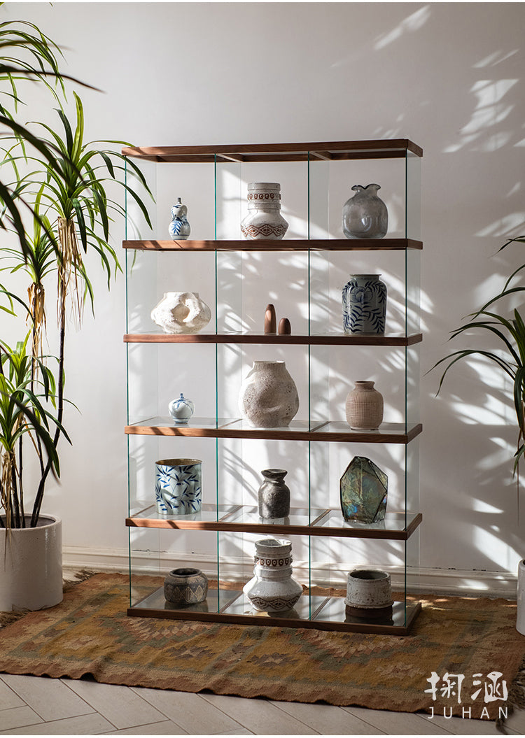 JUHAN Kazuki Elegant Solid Wood Glass Cabinet Display Teaset Shelf from JUHAN