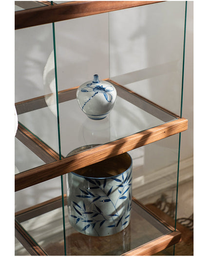 JUHAN Kazuki Elegant Solid Wood Glass Cabinet Display Teaset Shelf from JUHAN