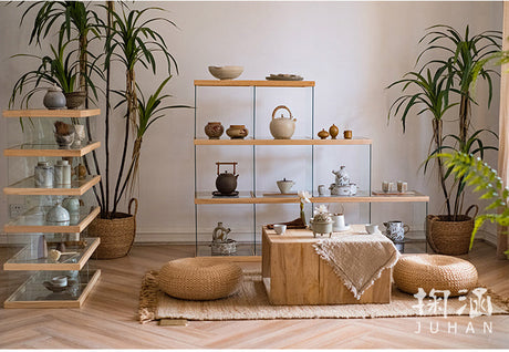 JUHAN Kazuki Elegant Solid Wood Glass Cabinet Display Teaset Shelf from JUHAN