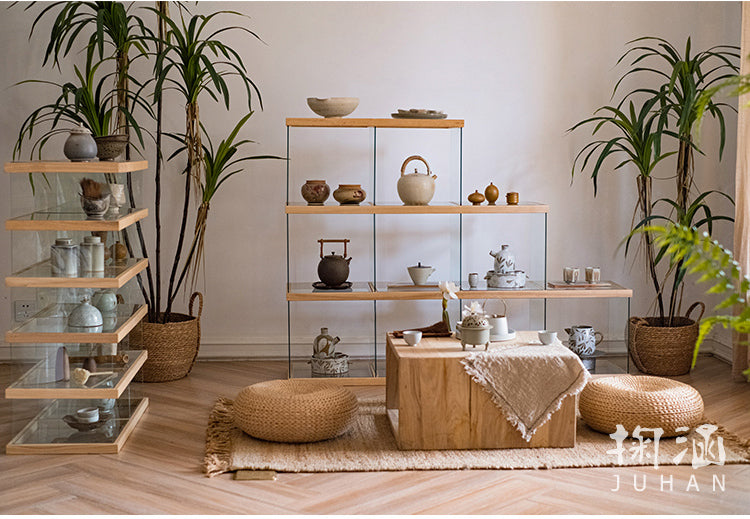 JUHAN Kazuki Elegant Solid Wood Glass Cabinet Display Teaset Shelf from JUHAN