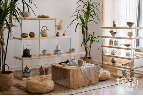 JUHAN Kazuki Elegant Solid Wood Glass Cabinet Display Teaset Shelf from JUHAN