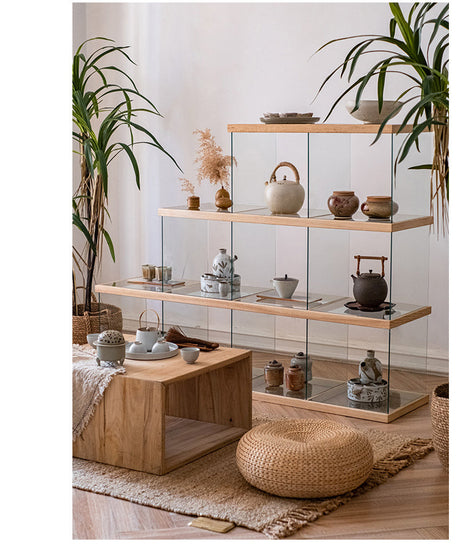 JUHAN Kazuki Elegant Solid Wood Glass Cabinet Display Teaset Shelf from JUHAN
