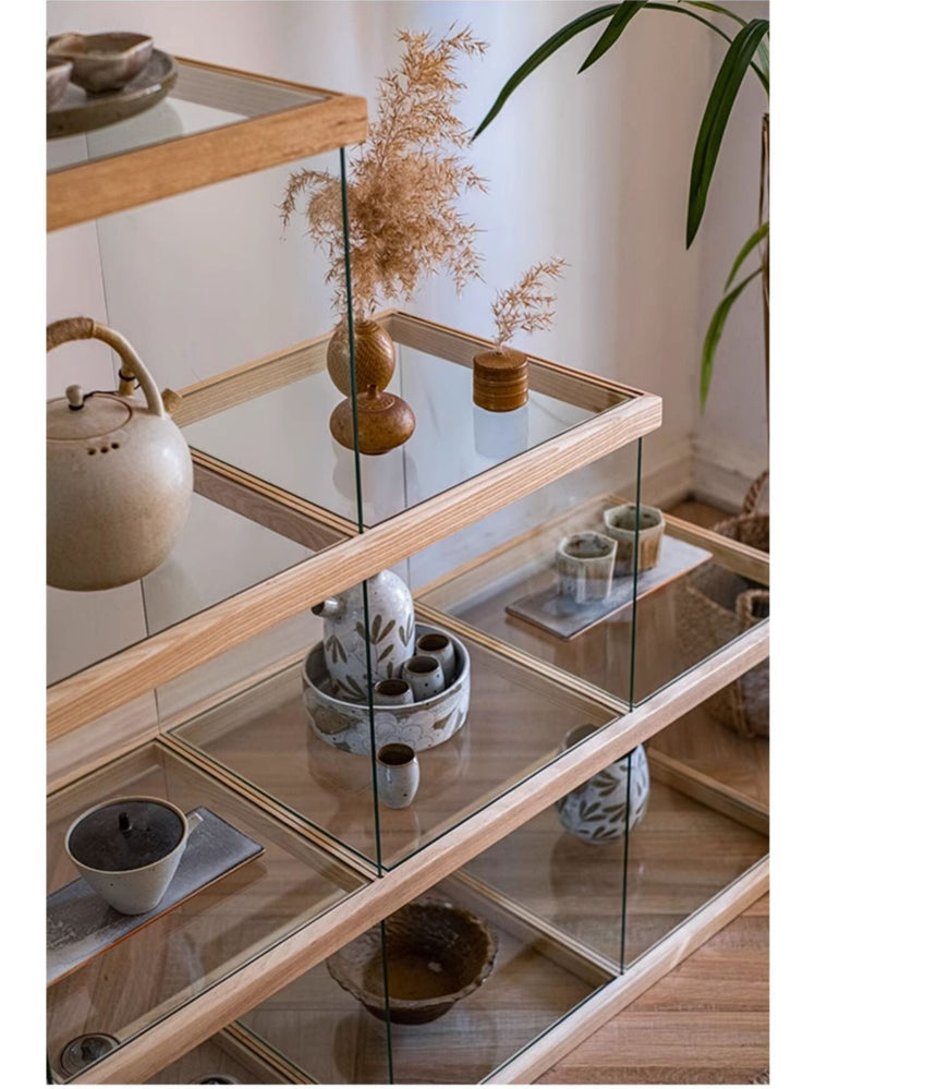 JUHAN Kazuki Elegant Solid Wood Glass Cabinet Display Teaset Shelf from JUHAN