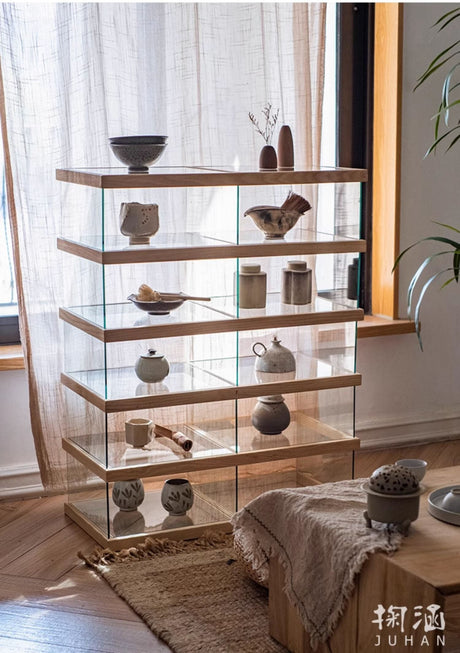 JUHAN Kazuki Elegant Solid Wood Glass Cabinet Display Teaset Shelf from JUHAN