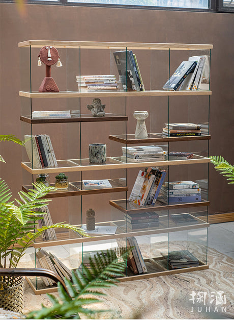 JUHAN Kazuki Elegant Solid Wood Glass Cabinet Display Teaset Shelf from JUHAN