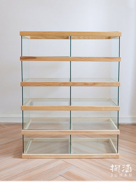 JUHAN Kazuki Elegant Solid Wood Glass Cabinet Display Teaset Shelf from JUHAN