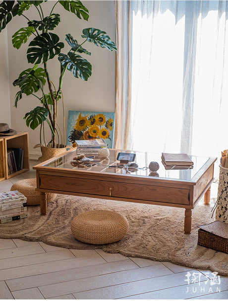 JUHAN Marcellus Vintage Natural Wood Coffee Table with Storage System from JUHAN