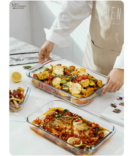 MH Anastasia Elegant Glass Baking Plate - Microwave Safe Seafood Tray from MH