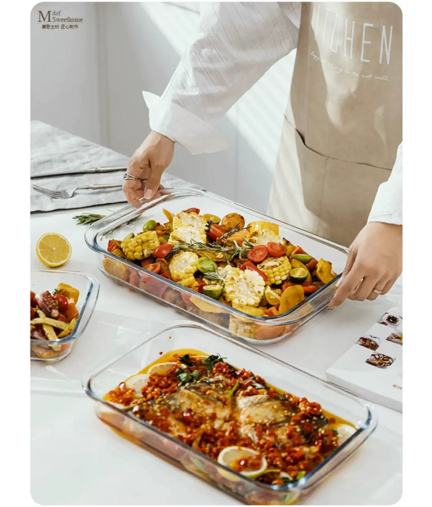 MH Anastasia Elegant Glass Baking Plate - Microwave Safe Seafood Tray from MH