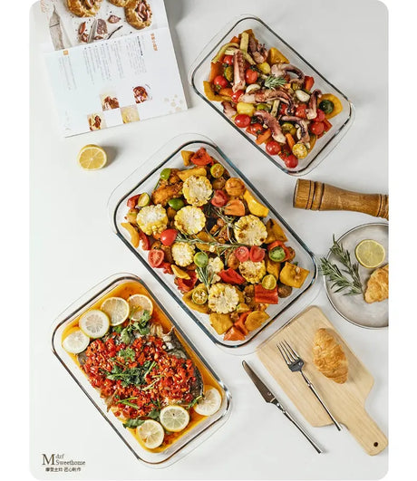 MH Anastasia Elegant Glass Baking Plate - Microwave Safe Seafood Tray from MH