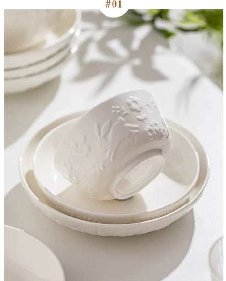 MH Seraphina Elegant White Ceramic Deep Plate Set from MH