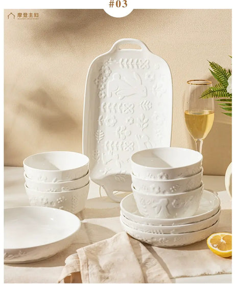 MH Seraphina Elegant White Ceramic Deep Plate Set from MH