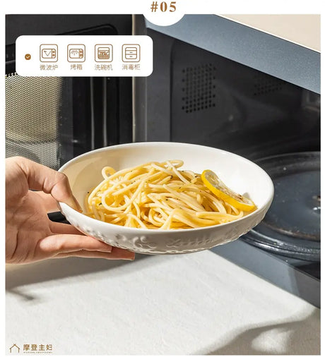 MH Seraphina Elegant White Ceramic Deep Plate Set from MH