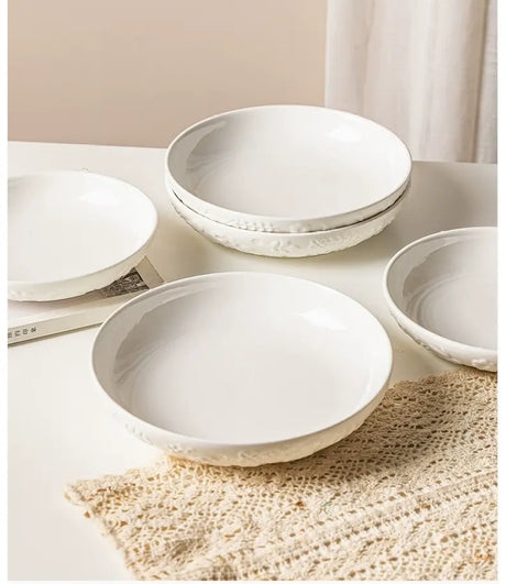 MH Seraphina Elegant White Ceramic Deep Plate Set from MH