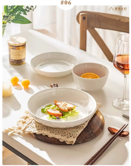 MH Seraphina Elegant White Ceramic Deep Plate Set from MH