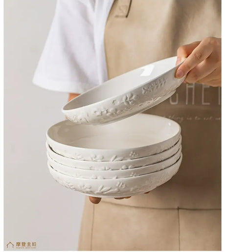 MH Seraphina Elegant White Ceramic Deep Plate Set from MH