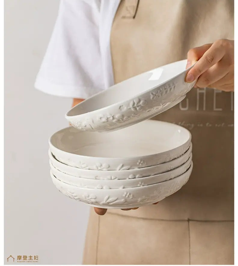 MH Seraphina Elegant White Ceramic Deep Plate Set from MH