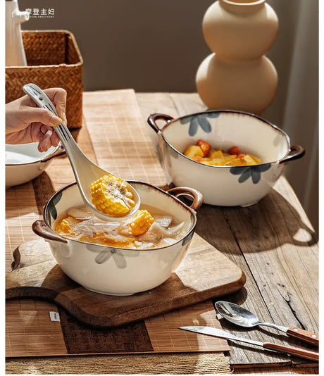 MH Yuki Functional Ceramic Double Ear Noodle Bowl from MH