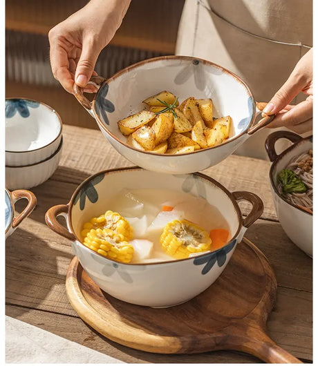 MH Yuki Functional Ceramic Double Ear Noodle Bowl from MH
