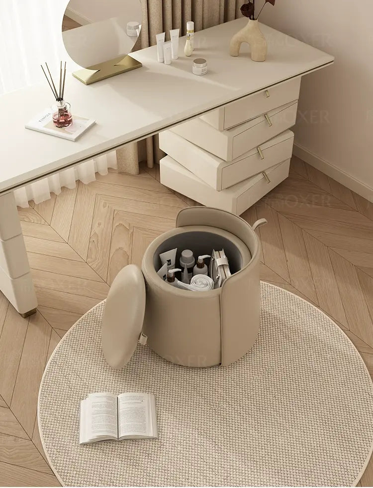 MOXER Calliope Luxe Genuine Leather Rotating Makeup Stool from MOXER