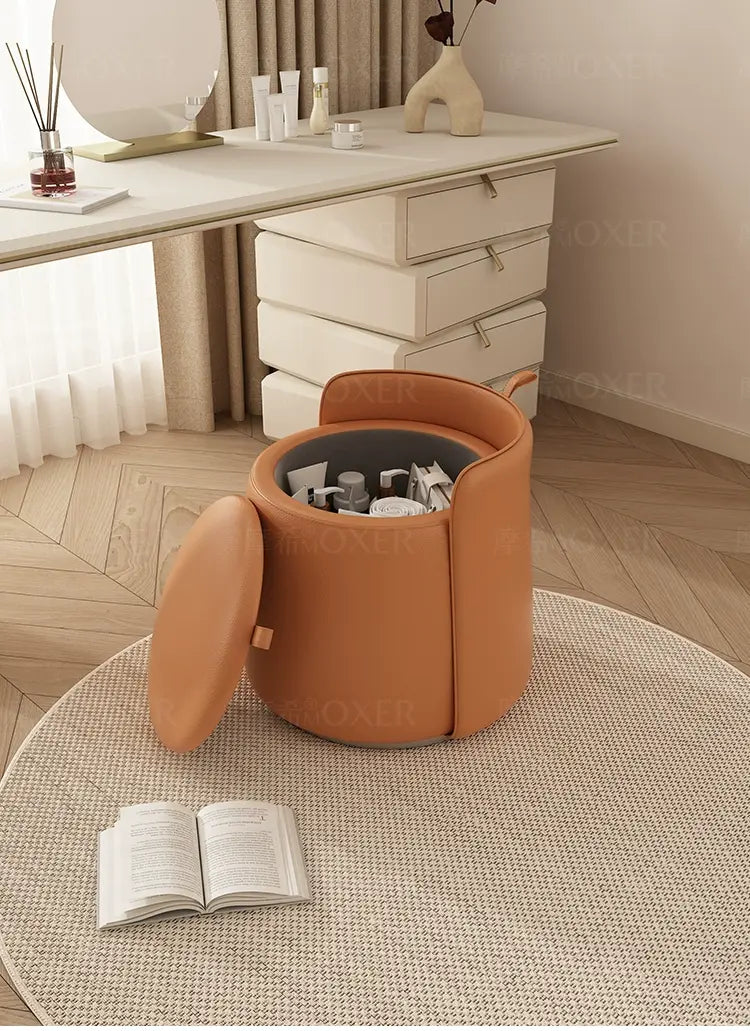 MOXER Calliope Luxe Genuine Leather Rotating Makeup Stool from MOXER