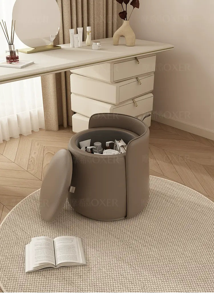MOXER Calliope Luxe Genuine Leather Rotating Makeup Stool from MOXER